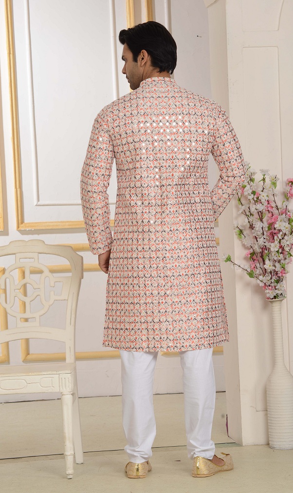 Red Multicolour Sequins Embroidery Kurta Set - Image 3