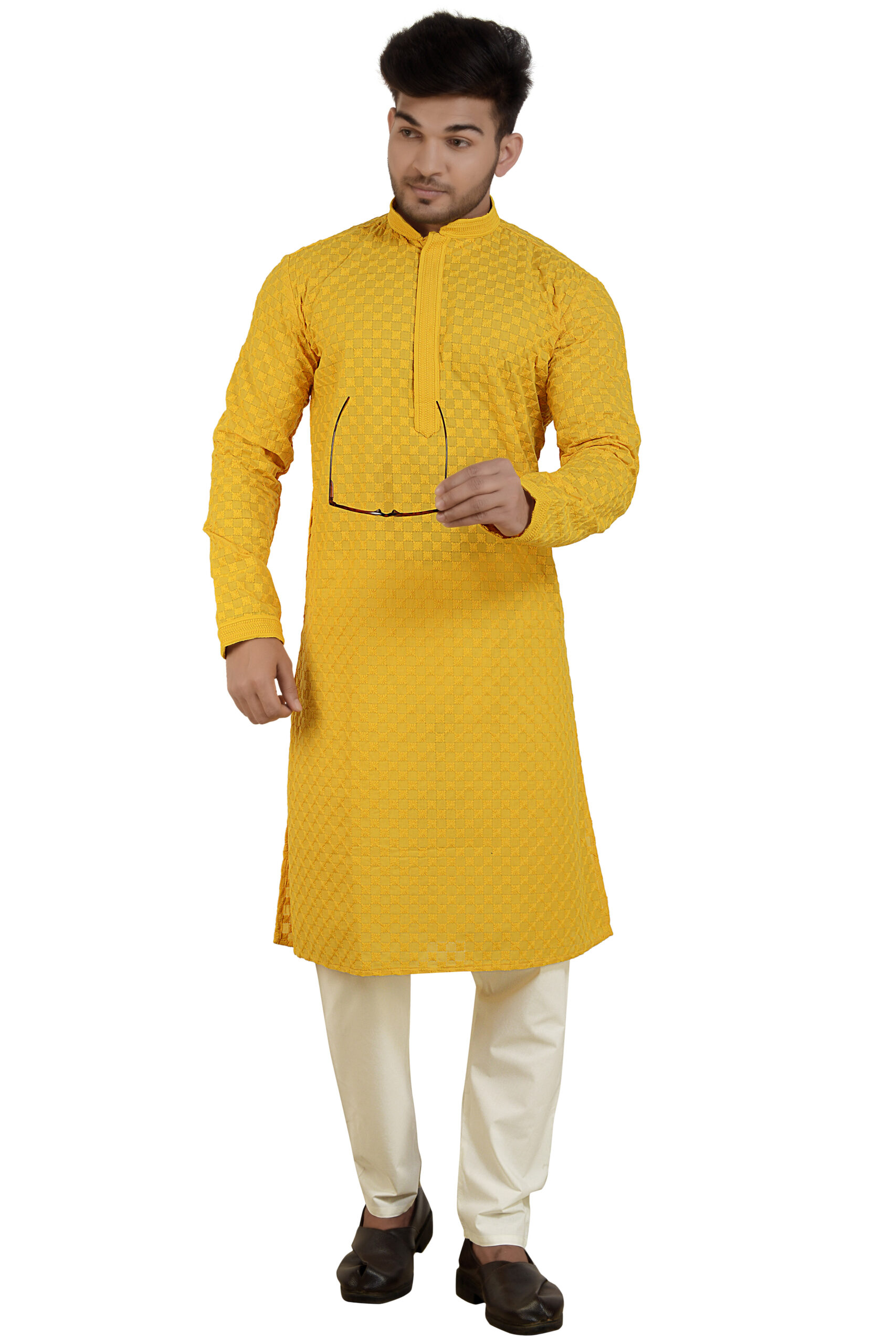 Mustard Yellow Chikankari Embroidery