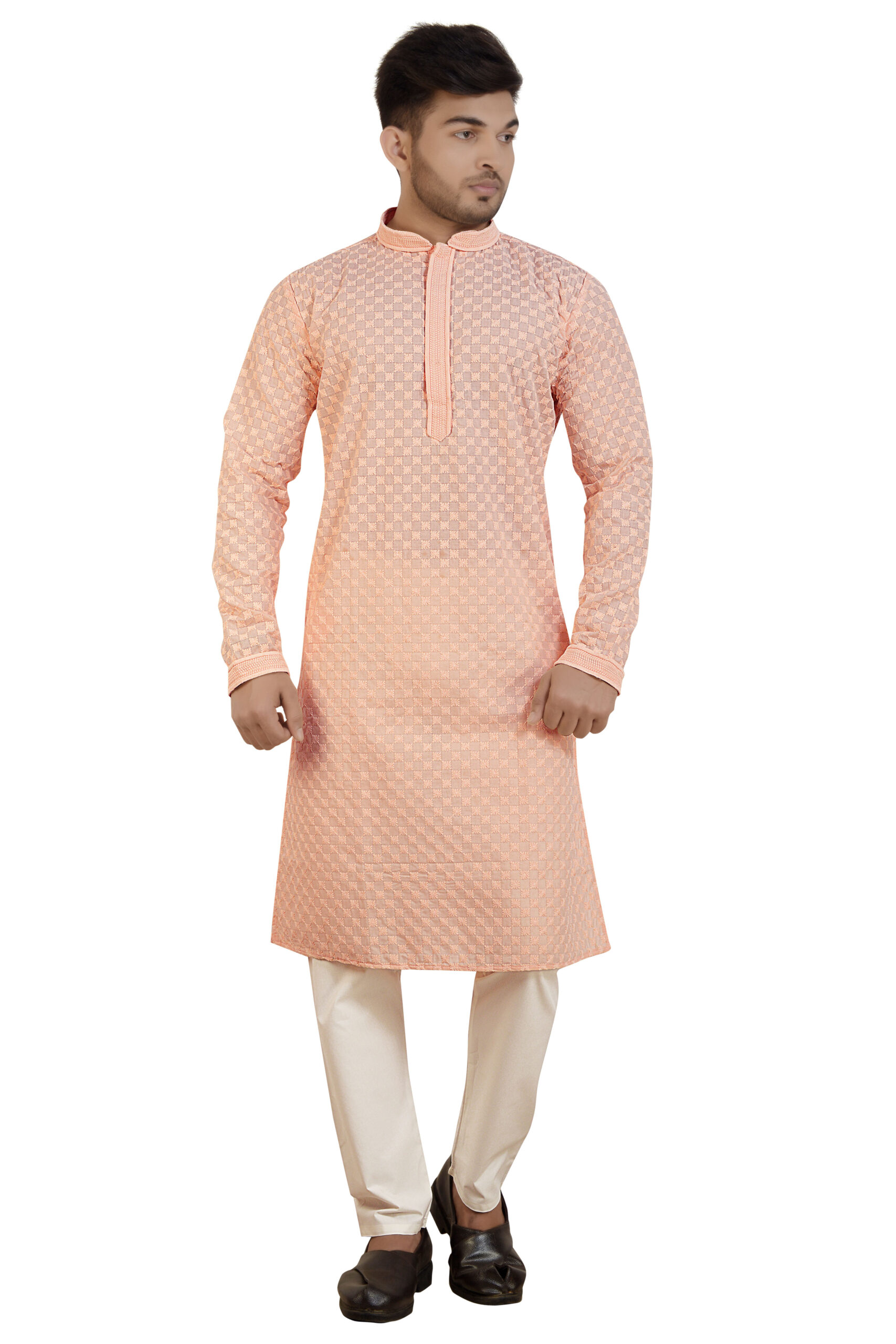 Peach Chikankari Embroidery
