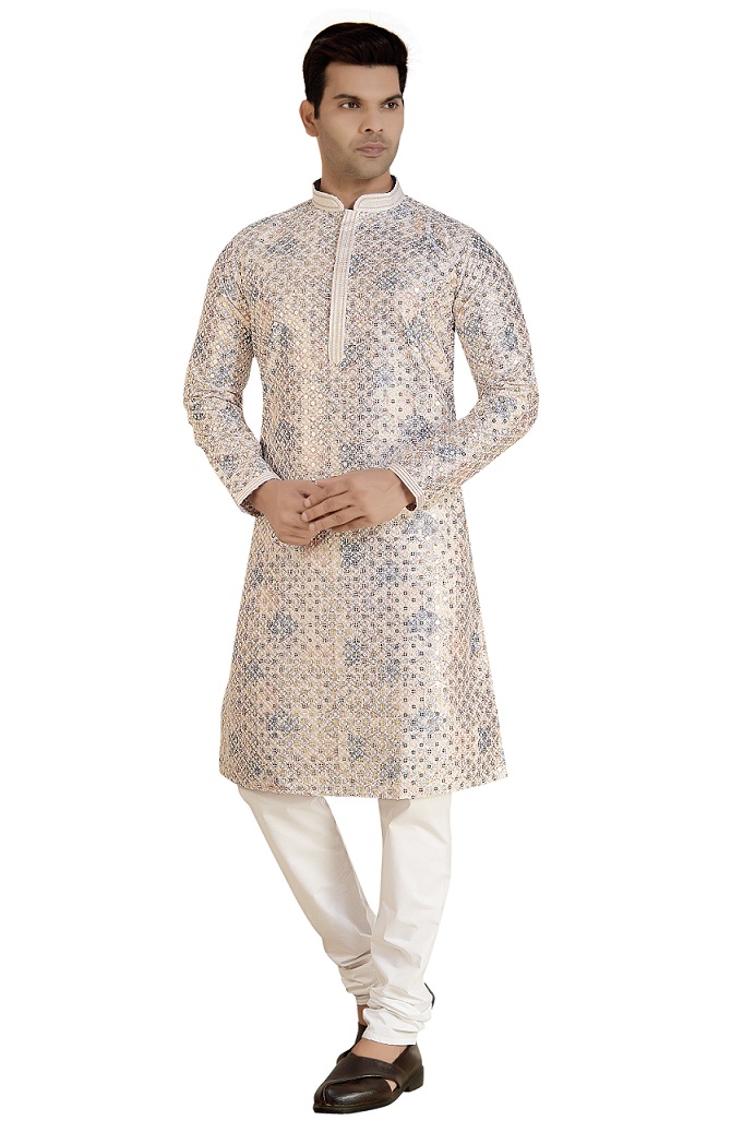 Pink Multicolour Sequins Embroidery Kurta Set