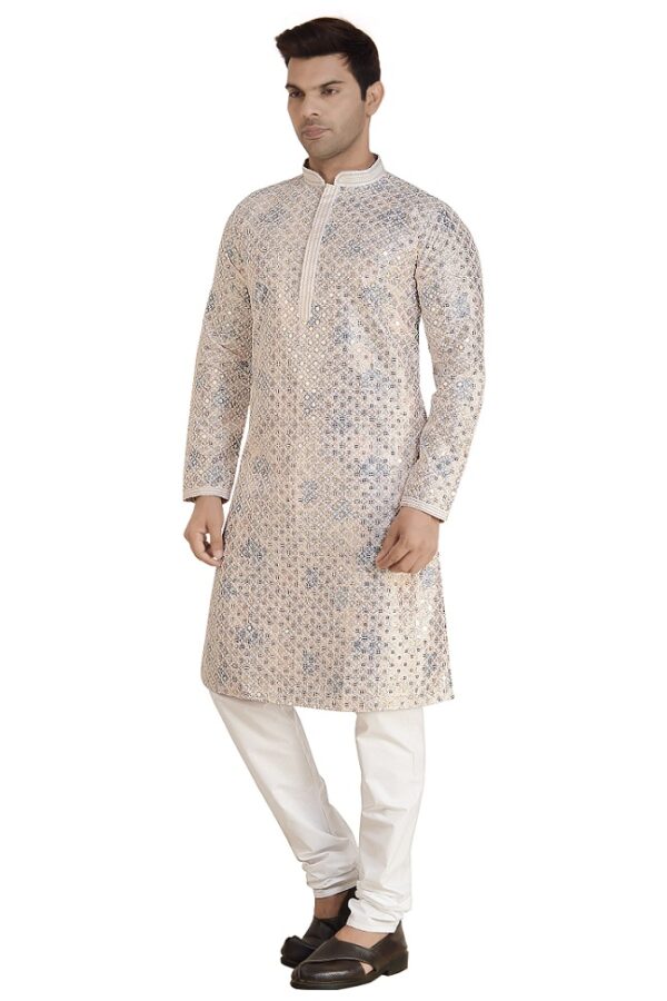 Pink Multicolour Sequins Embroidery Kurta Set - Image 3