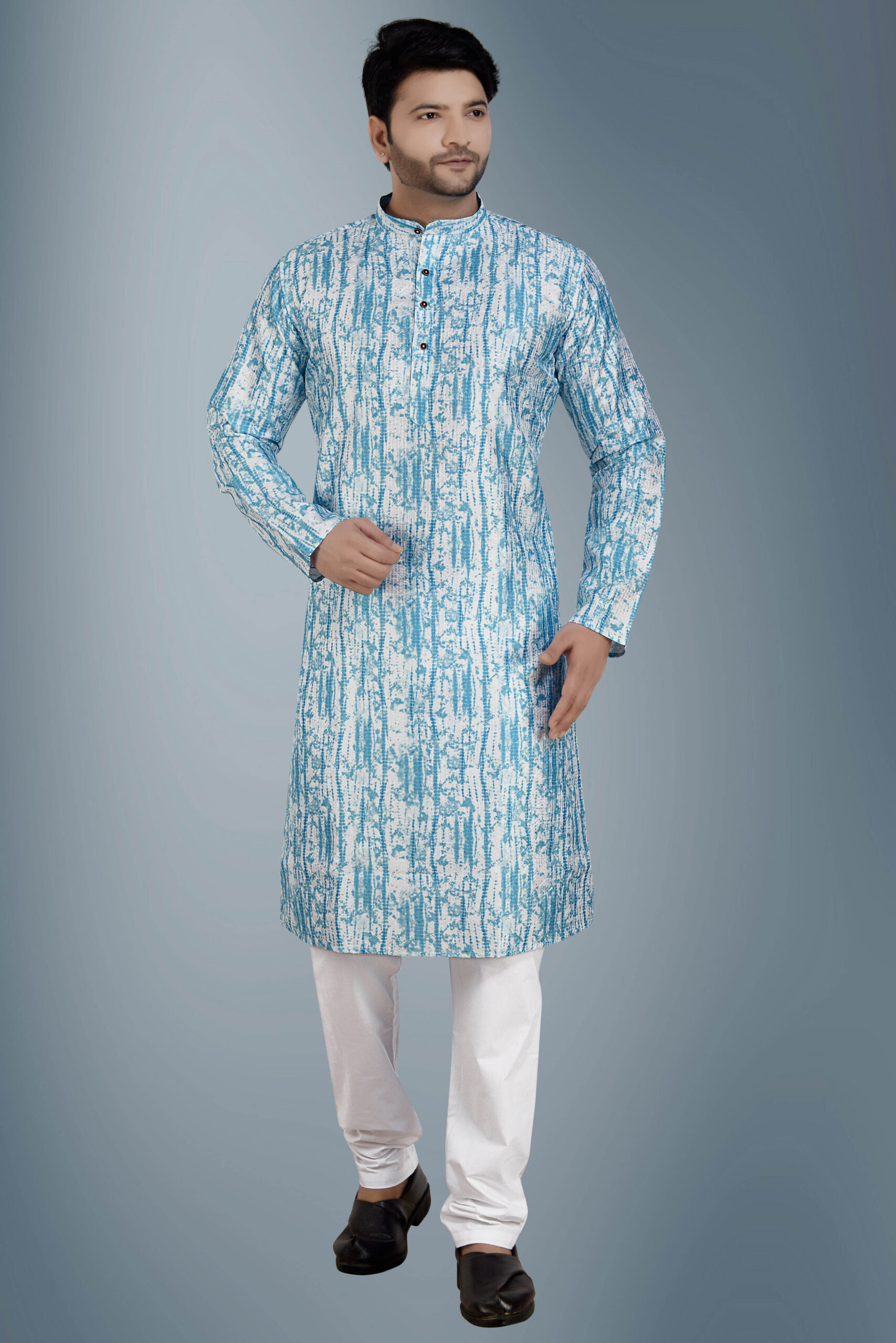 Blue Golden Sequiens Zari Tikki And Threads Work