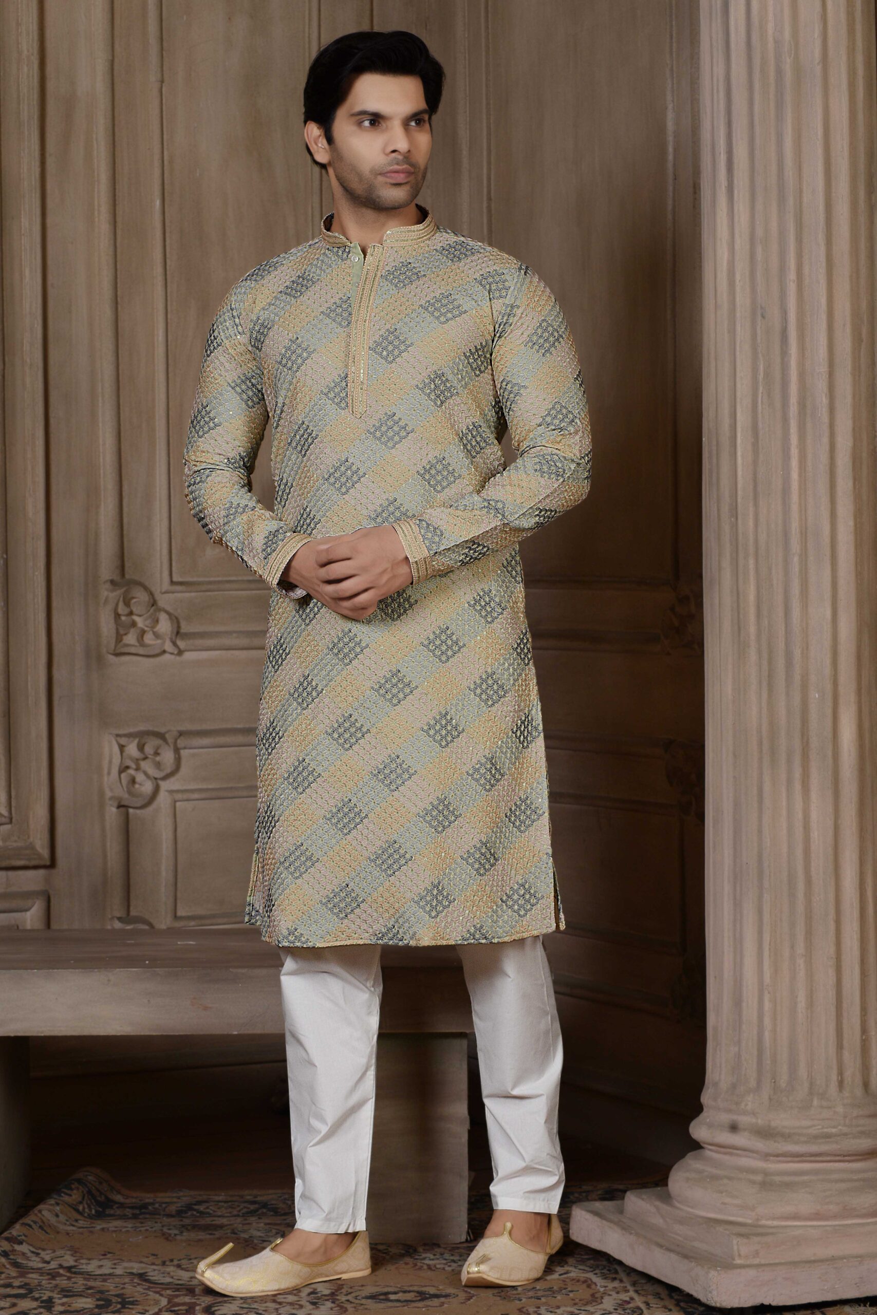 Green Multicolor Golden Sequins Kurta Set