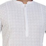 White Chikankari Kurta Pyjama (Double Pannel Design) - Image 3