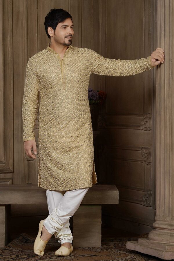 Fawn Mat Sequins Kurta - Image 3