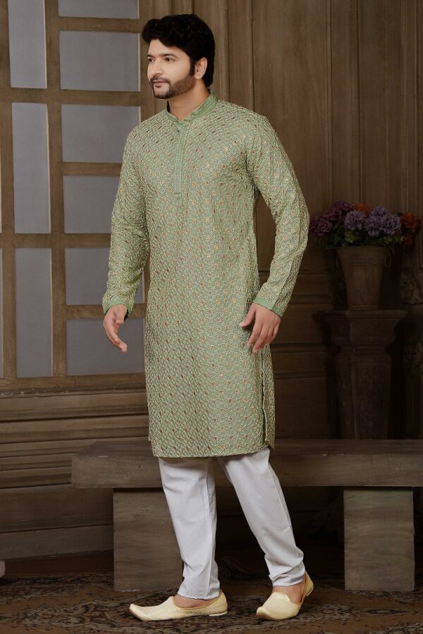 Green Mat Sequins Kurta - Image 2