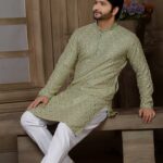 Green Mat Sequins Kurta - Image 3
