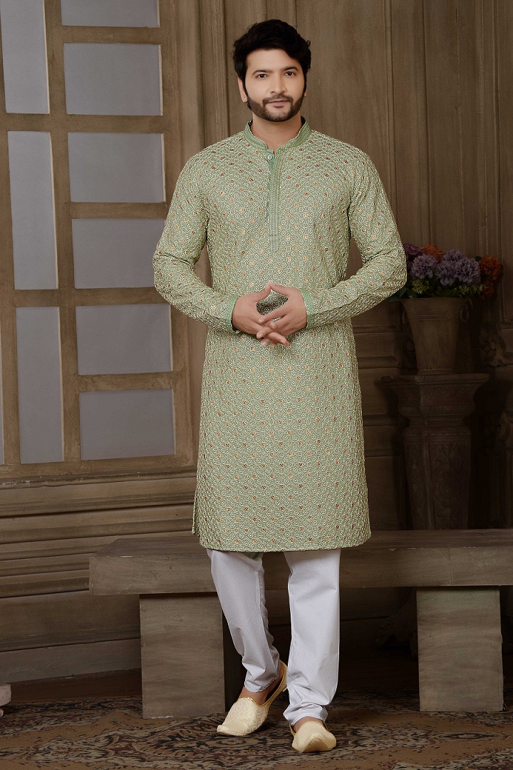 Green Mat Sequins Kurta