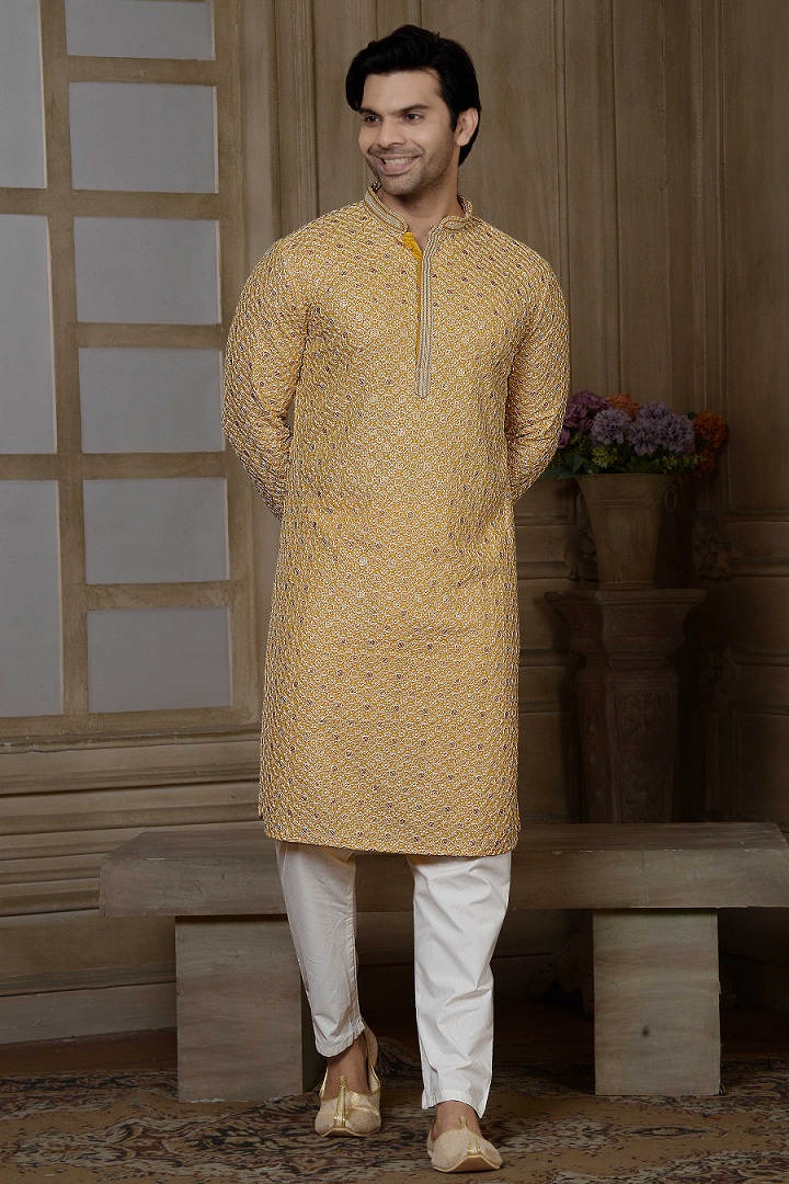 Mustard Yellow Mat Sequins Kurta