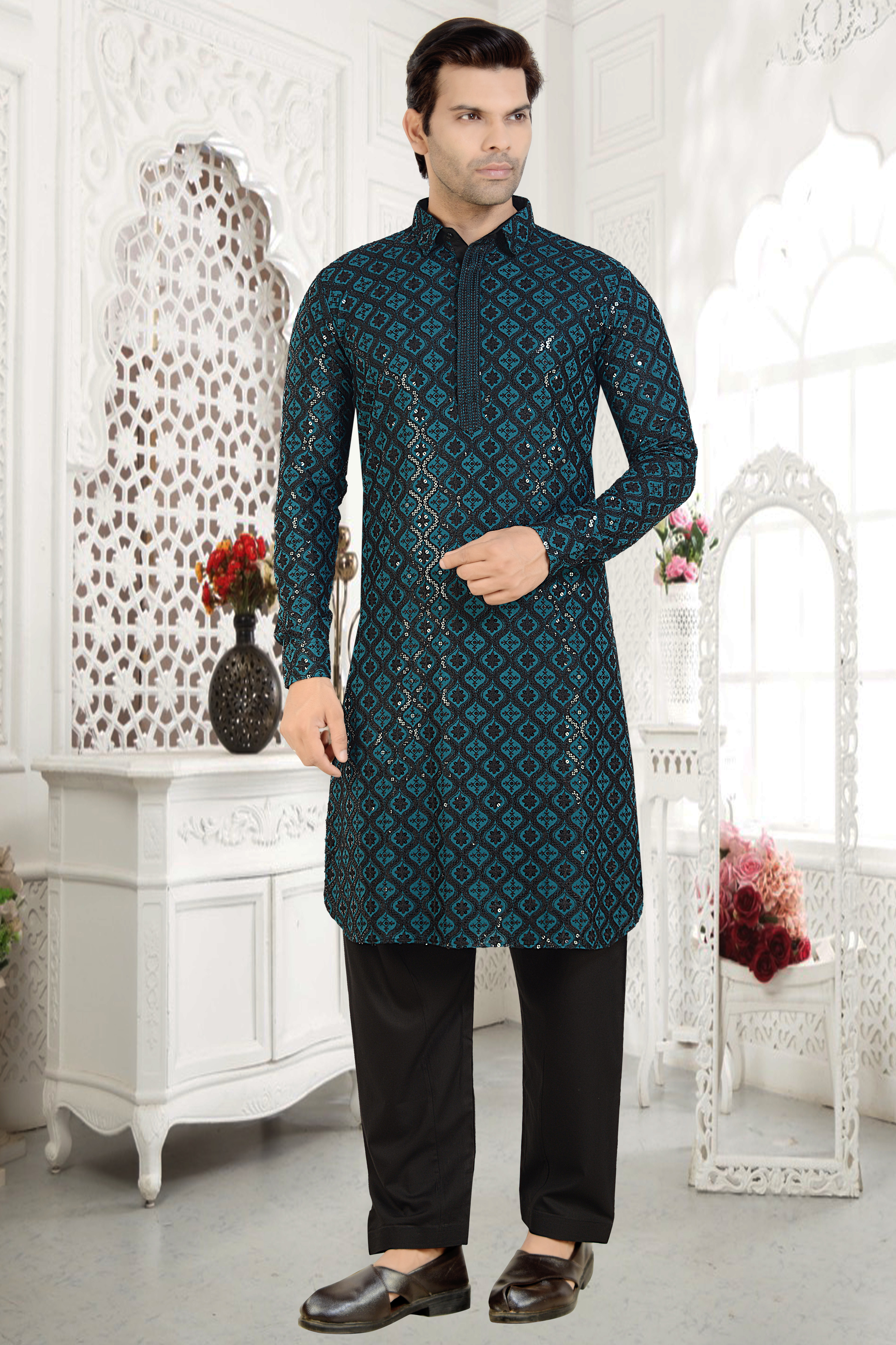 designer black sequins pathani
