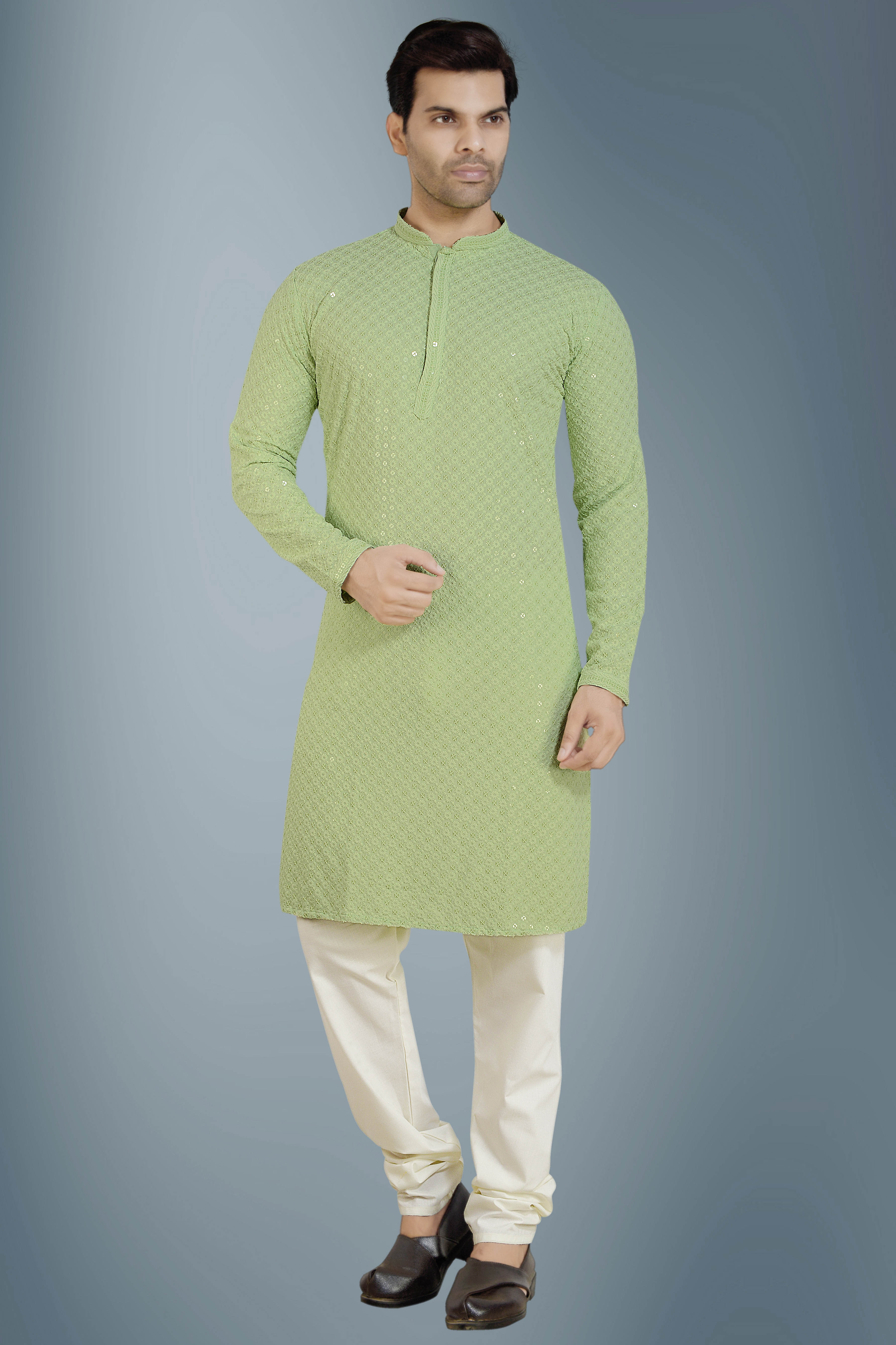 Stylish green sequins kurta pyjama