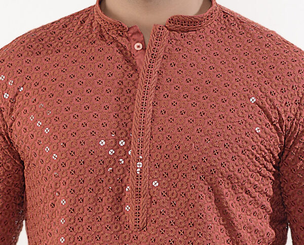 Stylish rust sequins kurta pyjama set - Image 2