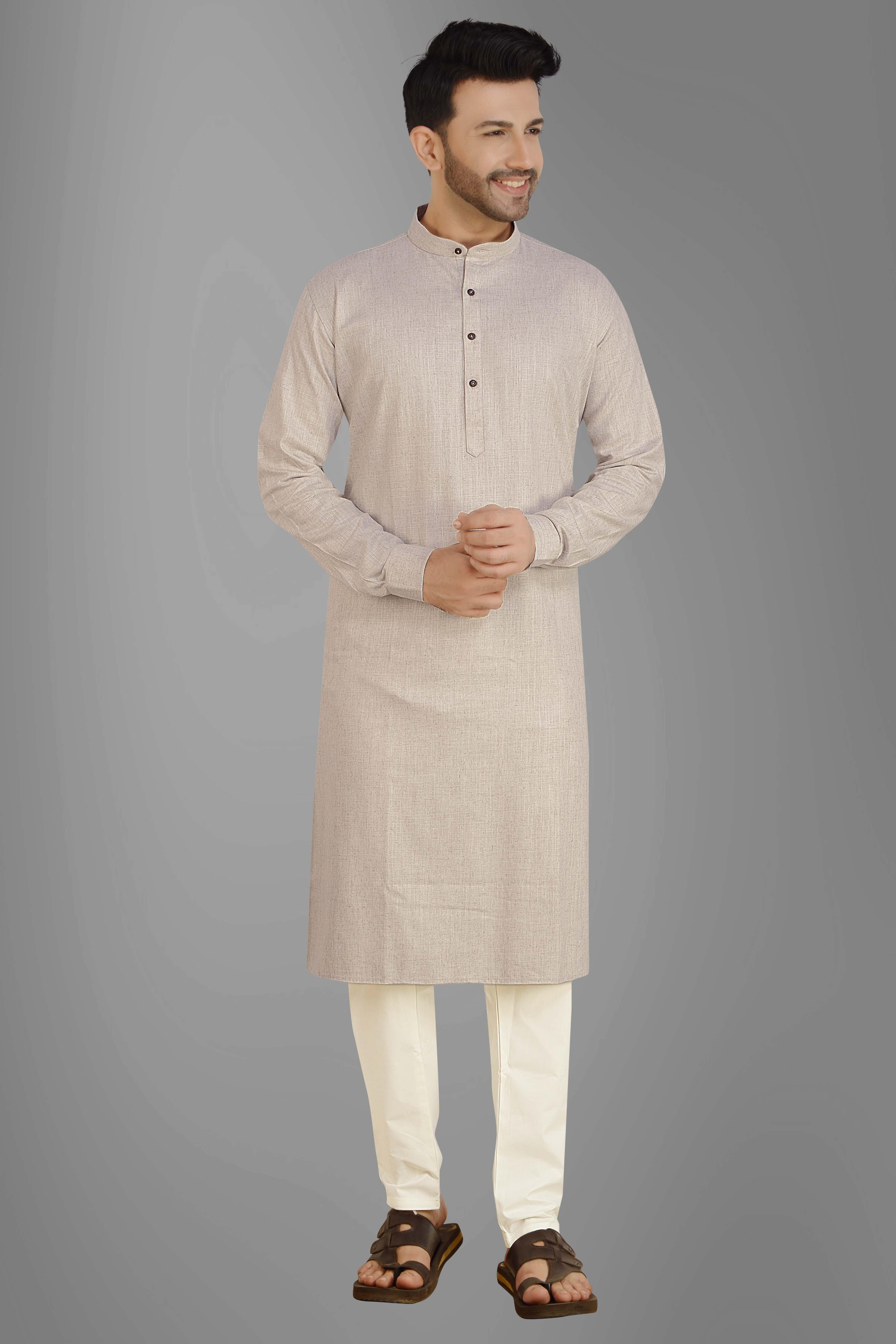 Stylish biscuit beige brown cotton kurta pyjama