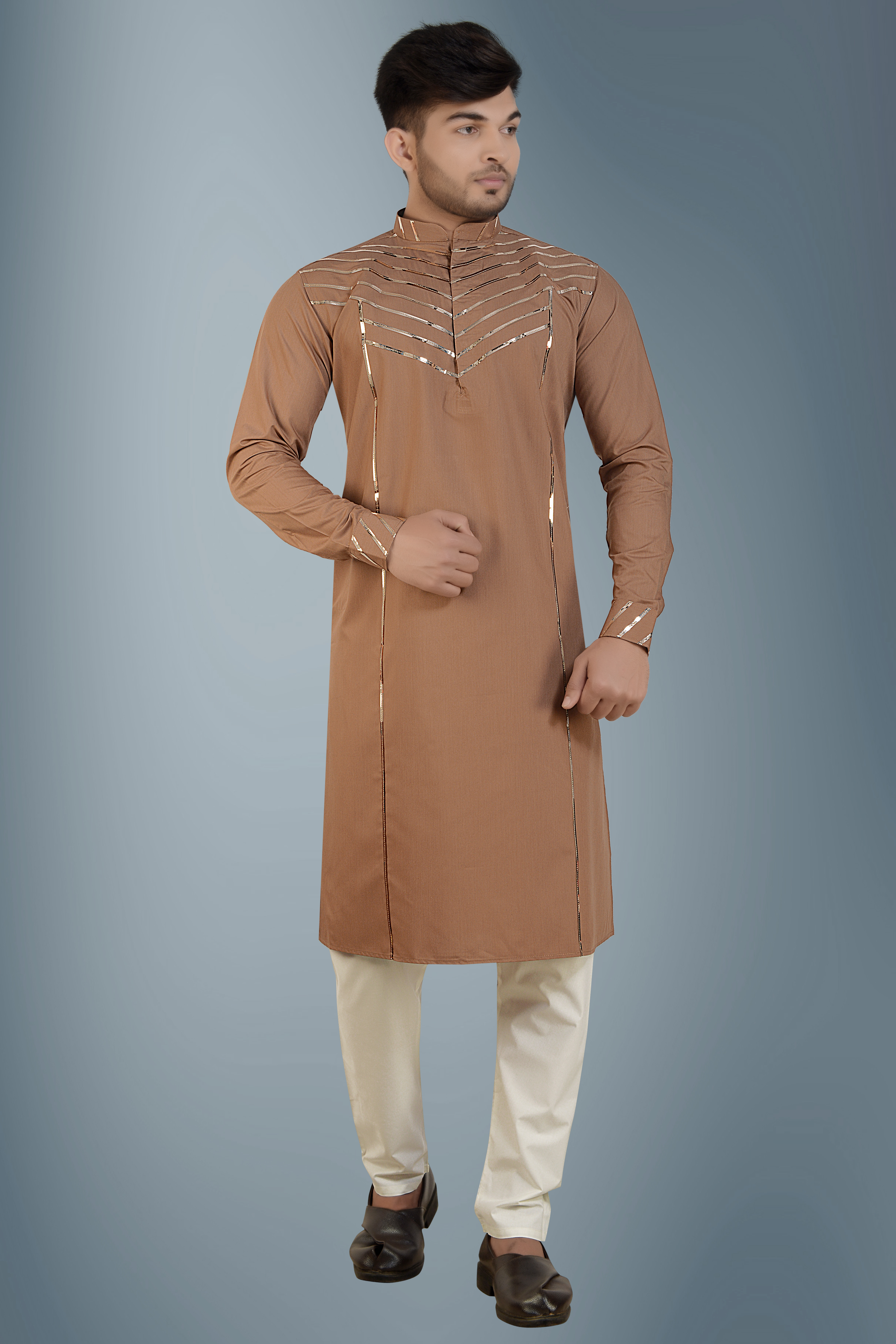 Stylish golden stripes cotton kurta