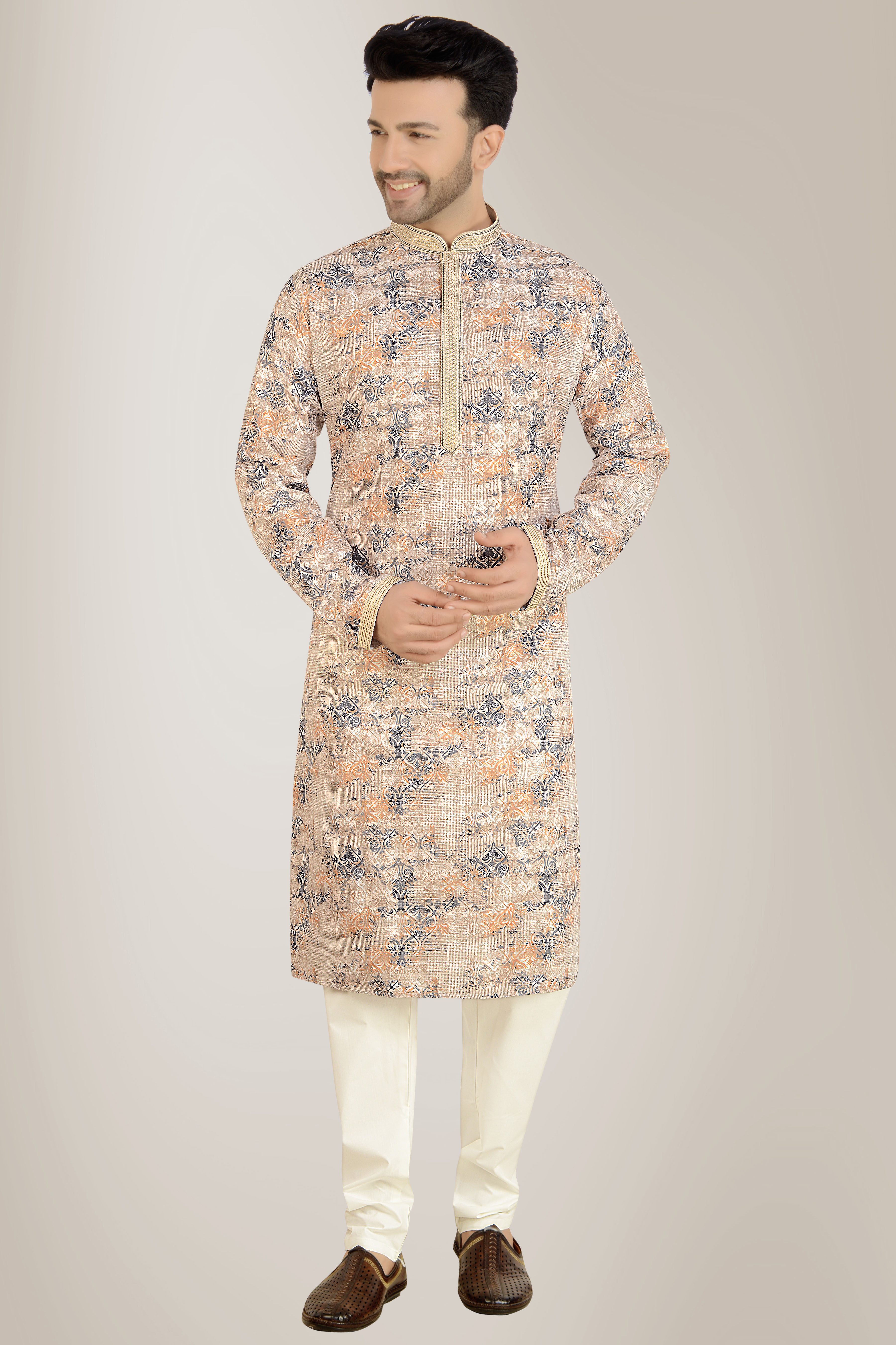 Stylish multicolour digital print sequins embroidery kurta pyjama set