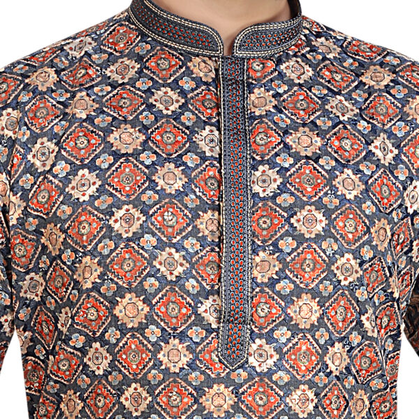 Stylish blue digital print sequins embroidery kurta pyjama set - Image 3