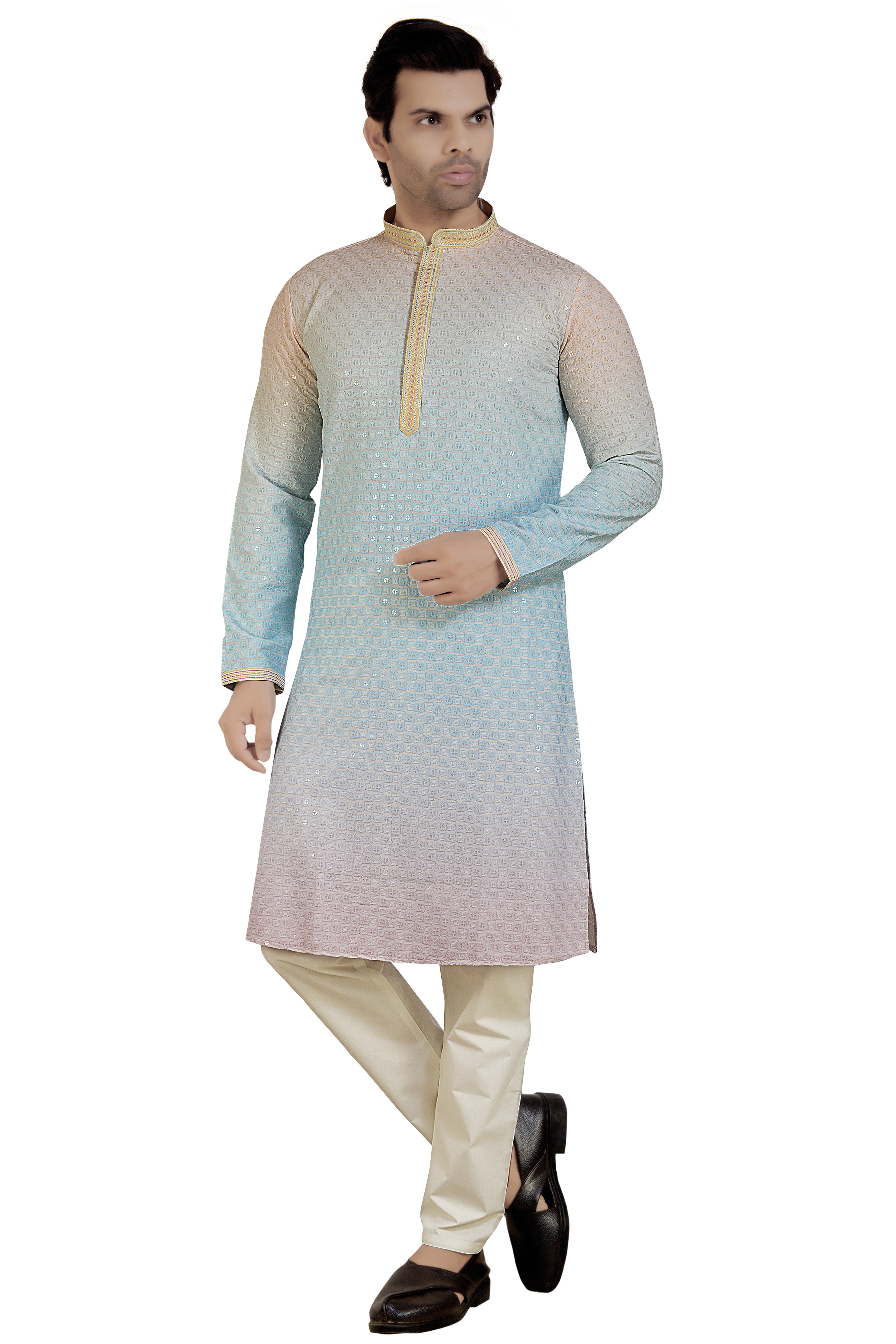 Shaded sequins embroidery kurta pyjama