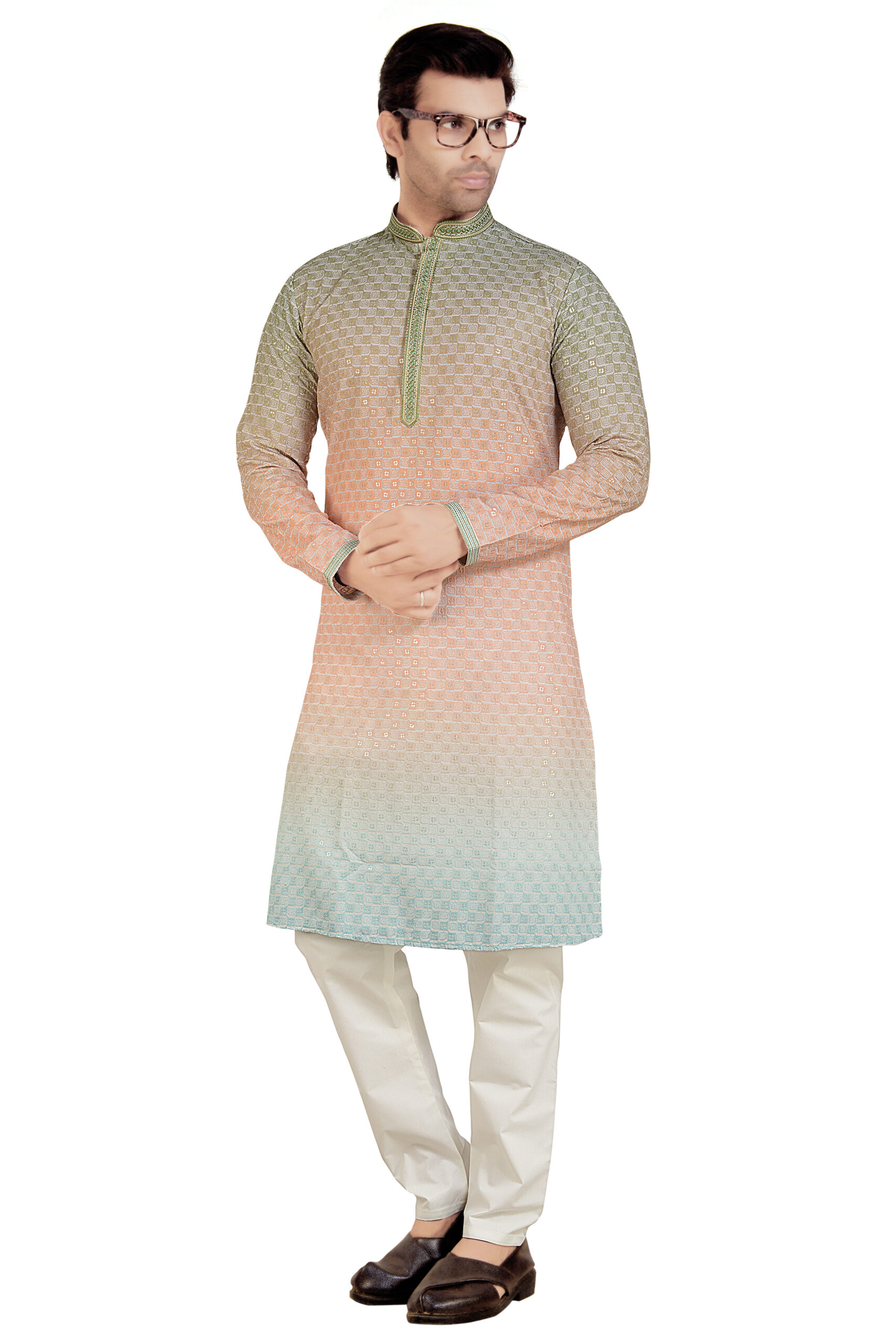 Shaded dyed sequins embroidery kurta pyjama set