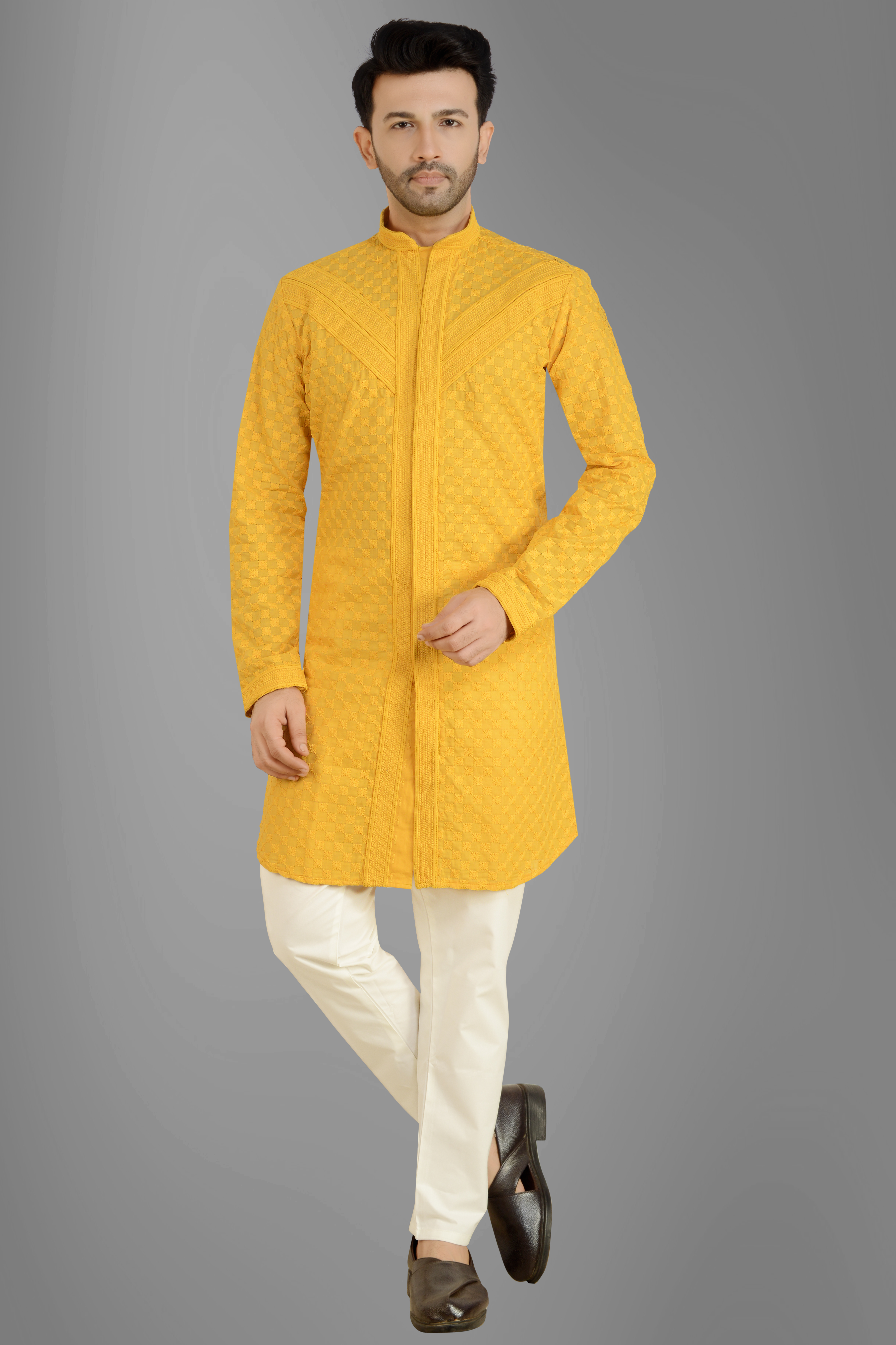 Stylish front open kurta pant set