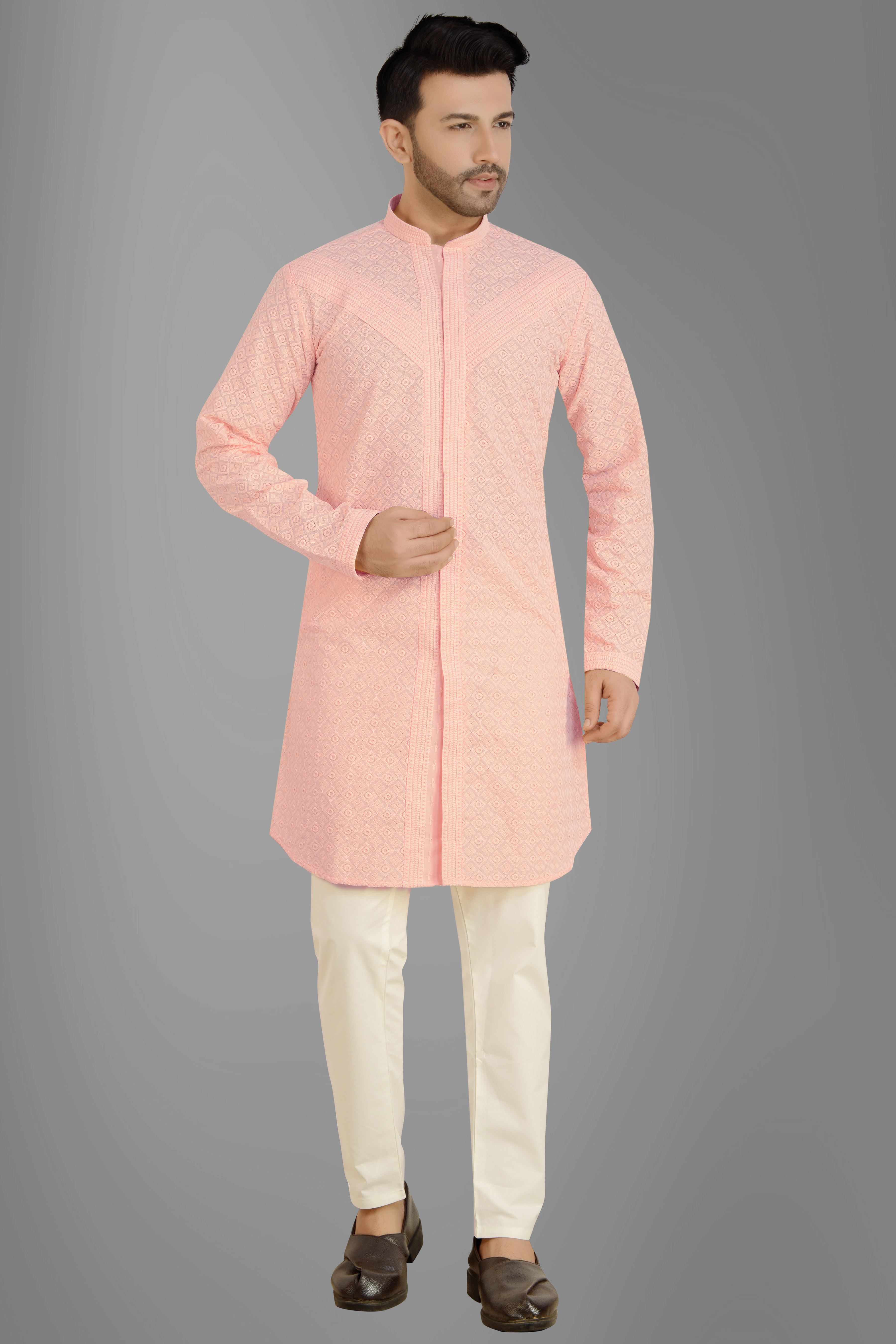 Stylish front open kurta pant set