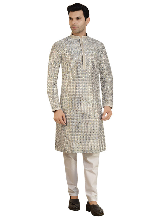 Stylish digital print mirror sequins embroidery kurta set - Image 3