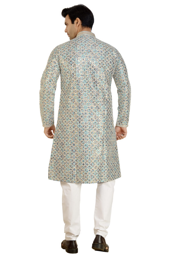 Stylish silk blue digital print mirror sequins kurta set - Image 3