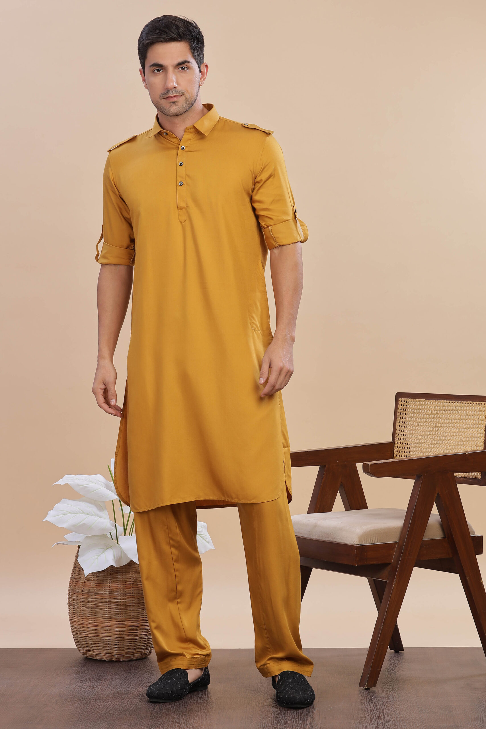 Stylish satin cotton pathani salwar set