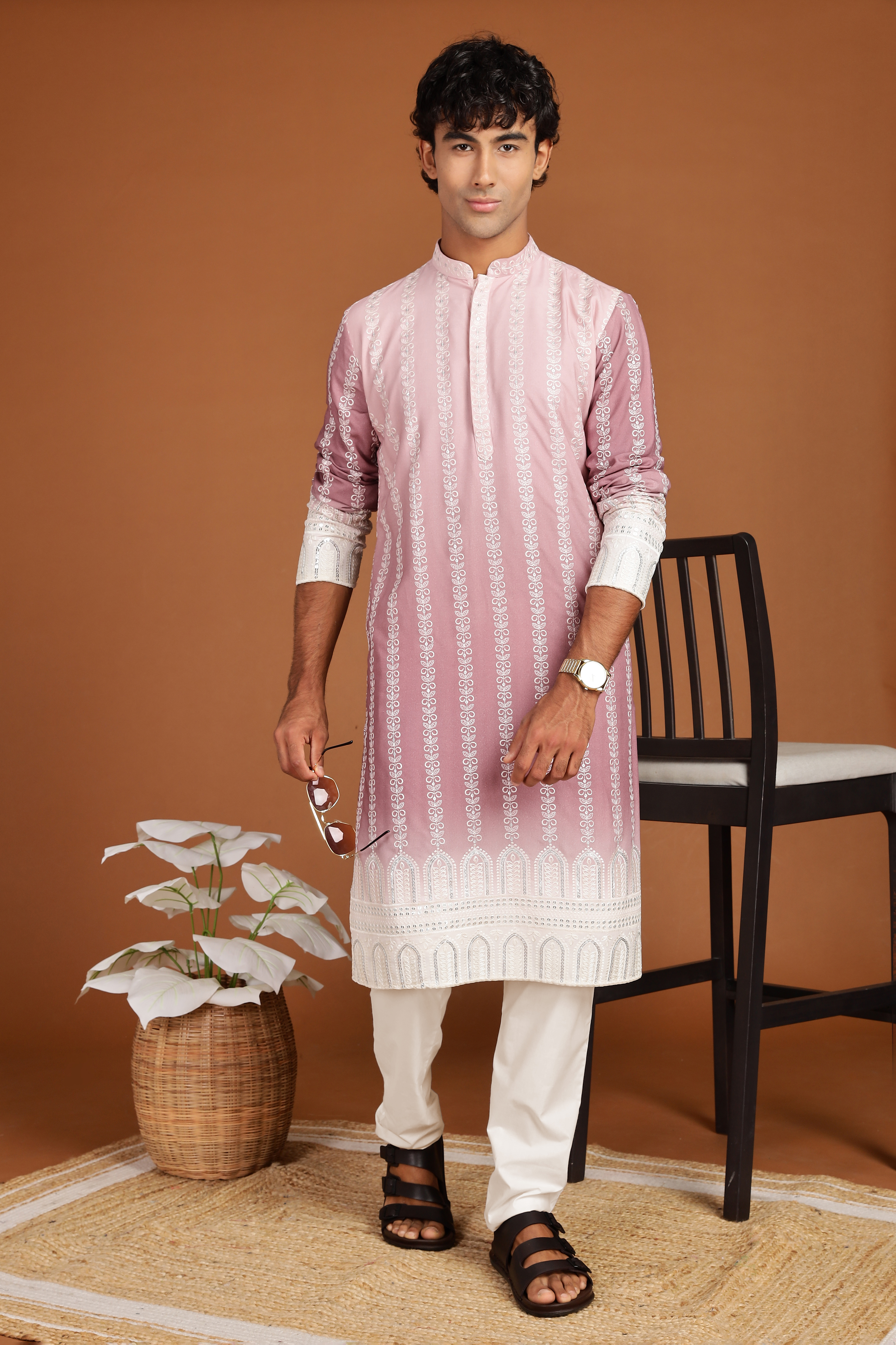 Arruga men’s shaded sequins embroidery kurta pyjama