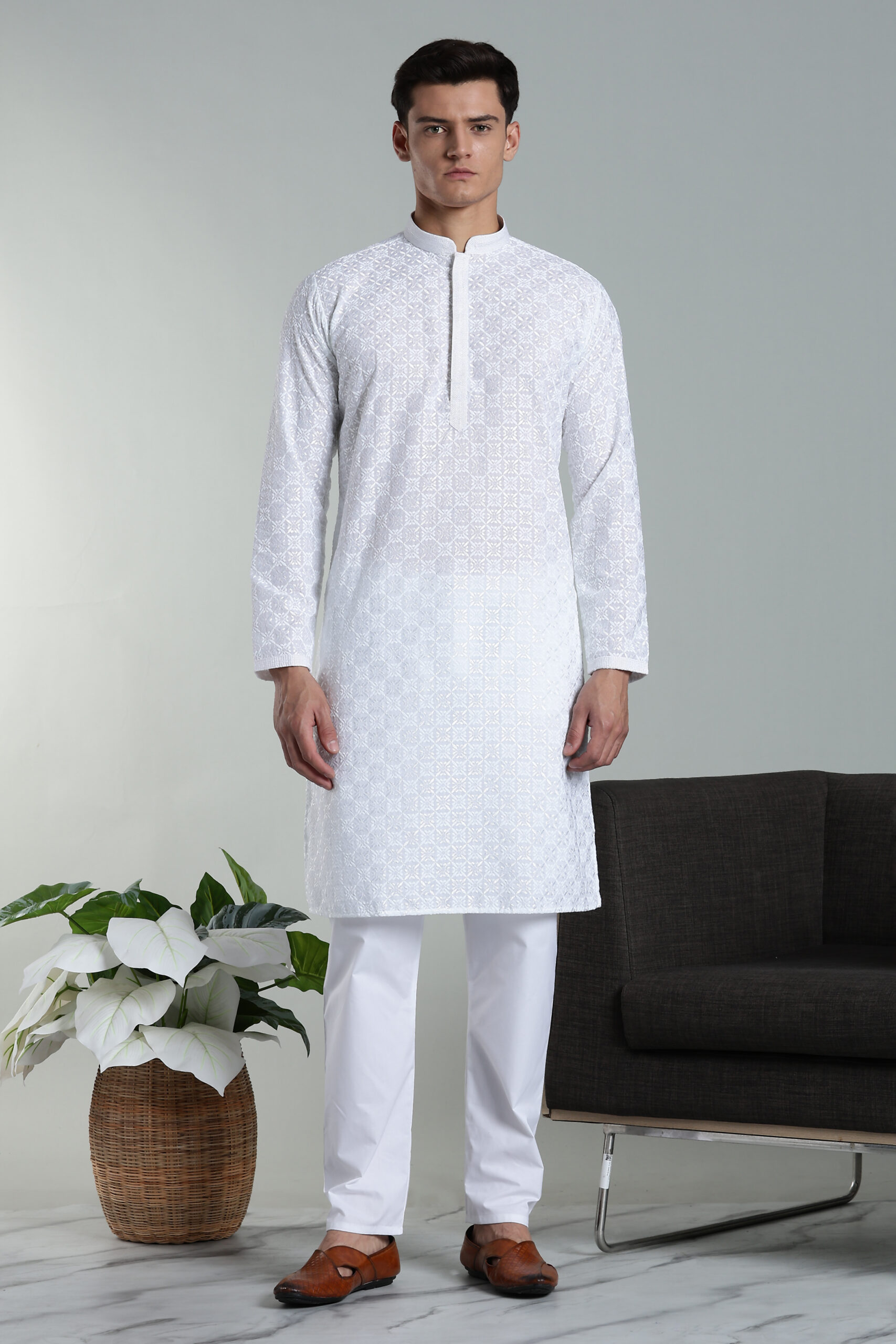 Arruga Men’s Premium White Cotton Kurta Pyjama
